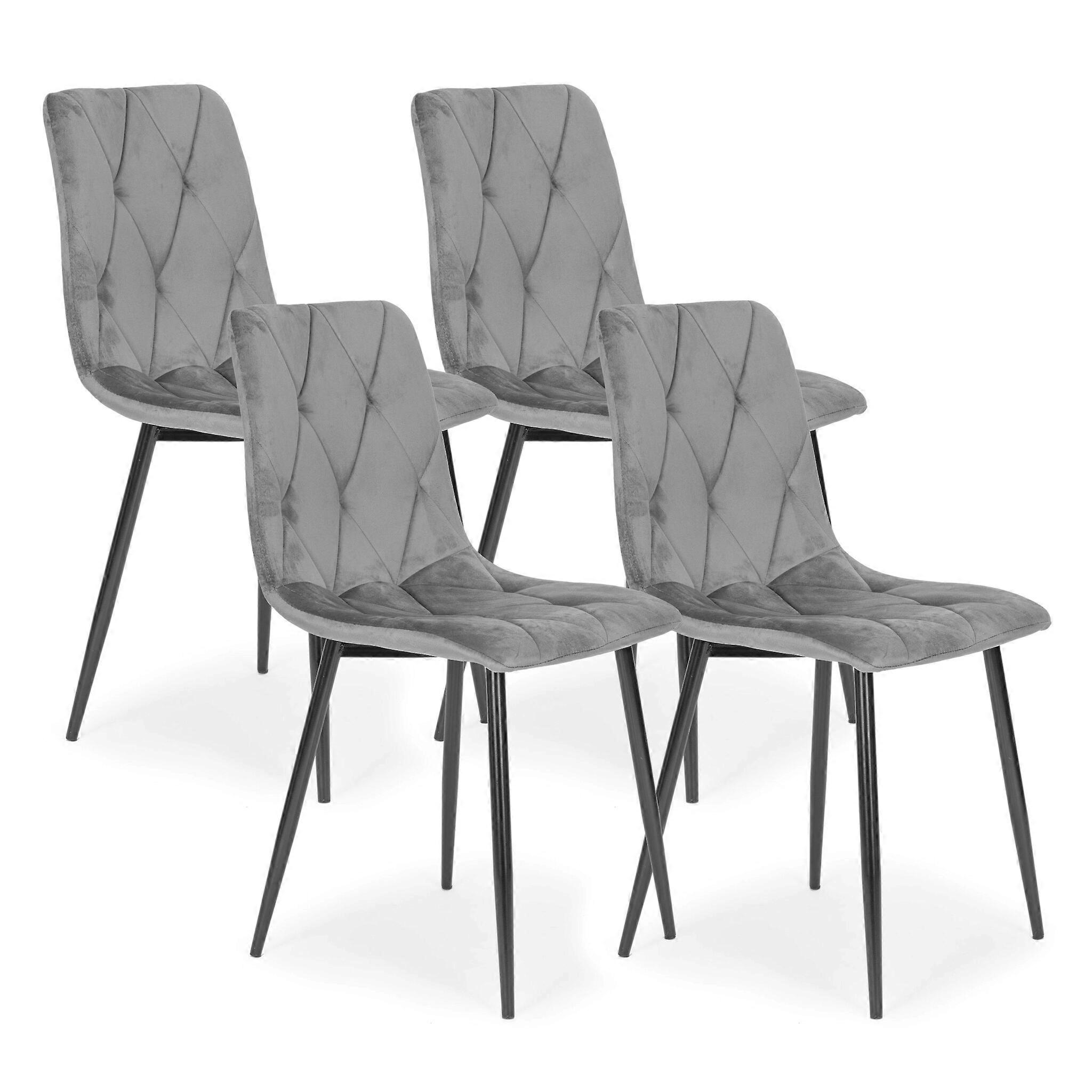 Fluwelen eetkamerstoelen - Gewatteerd - Grijs - Set van 4
