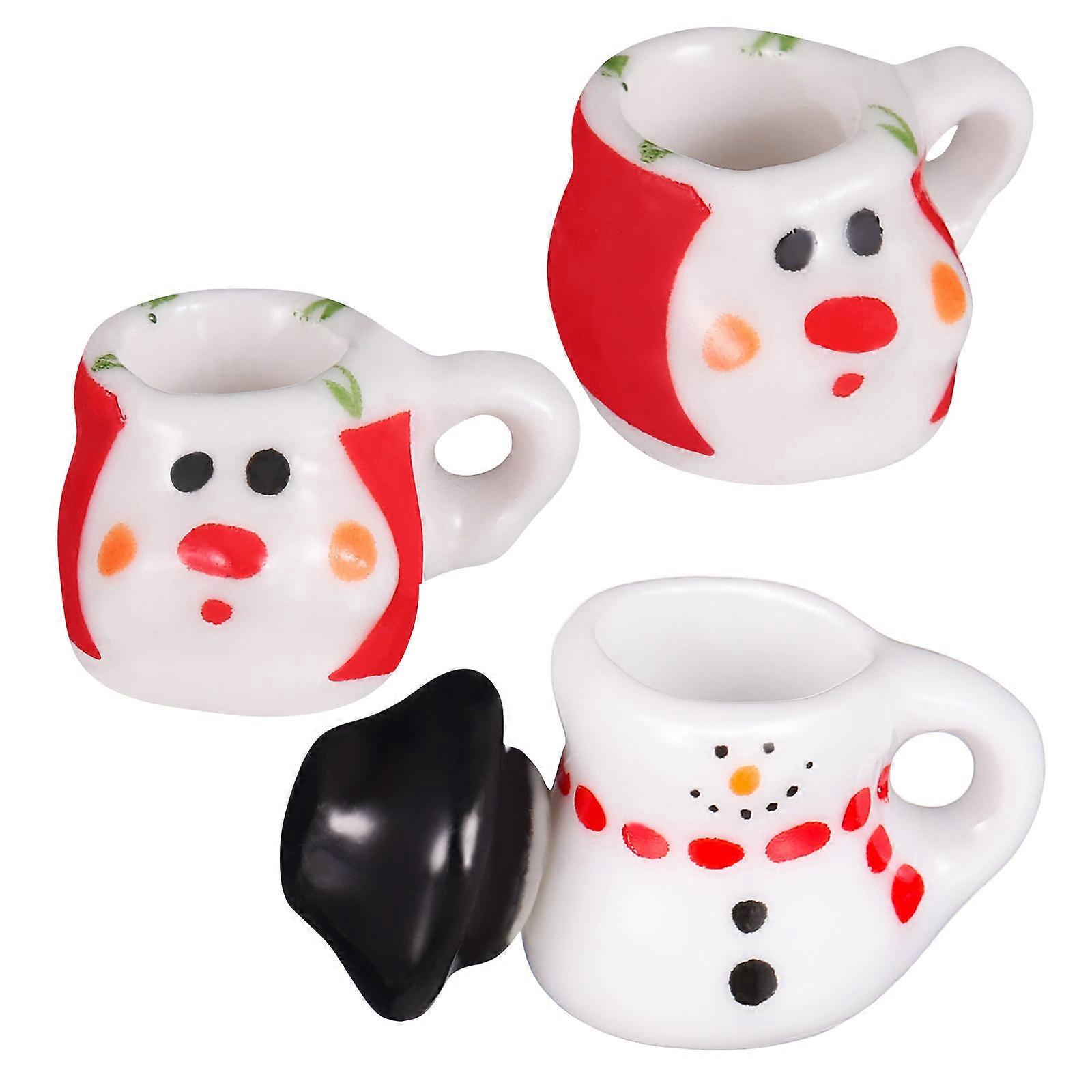 Xmas Decor Mini Tea Set for Home Use 6Pcs Simulation Ceramic Ornaments