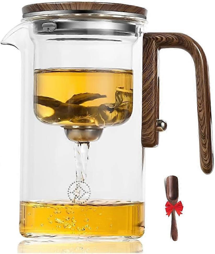 Enchantipot Magic Tea Pot, compatible with water separation brewing, glass teapot with wooden handle, infuser, and strainer