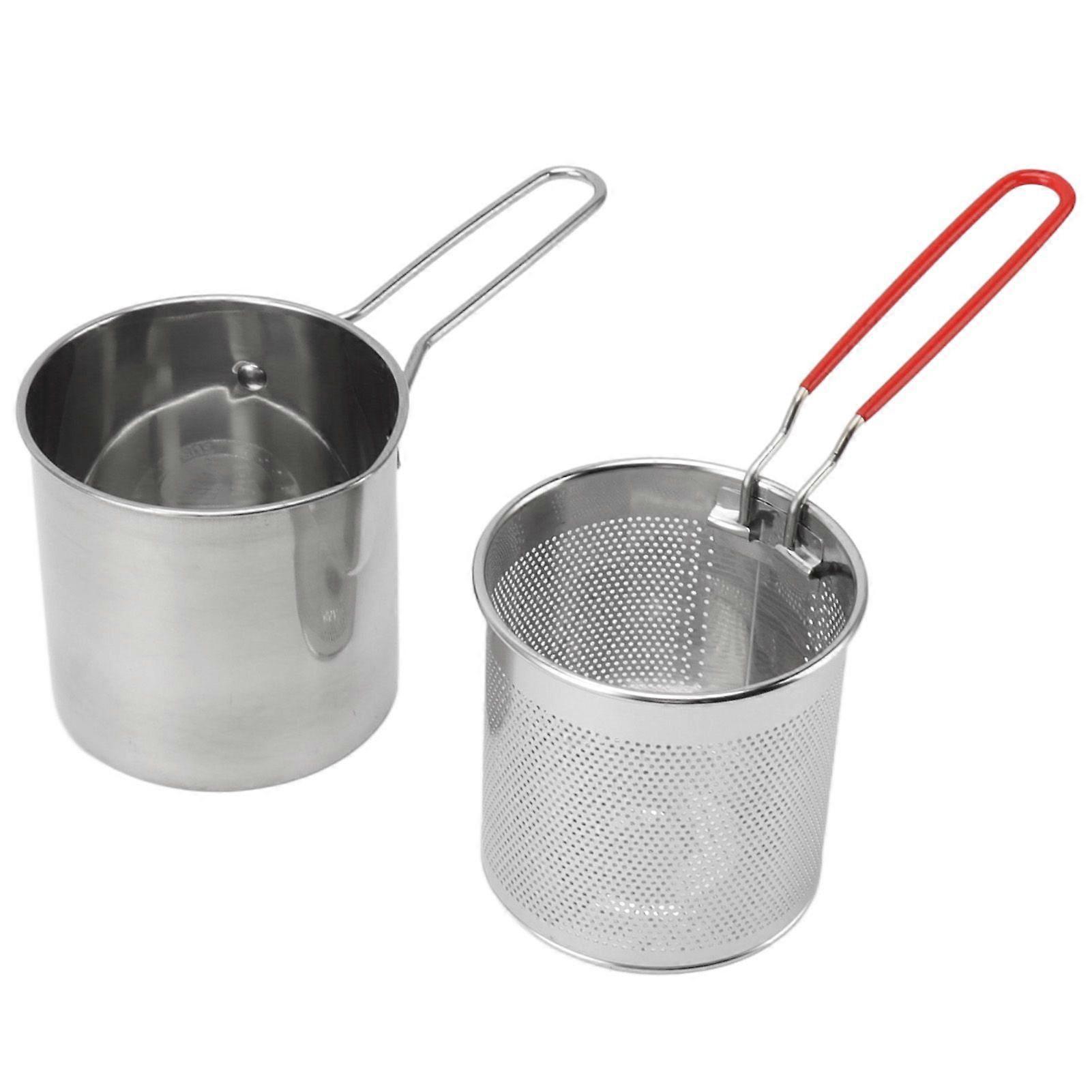 Deep Fryer Pot 304 Stainless Steel Frying Pan Stock Fry Pot with Strainer Basket and Handle for Frying Shrimp