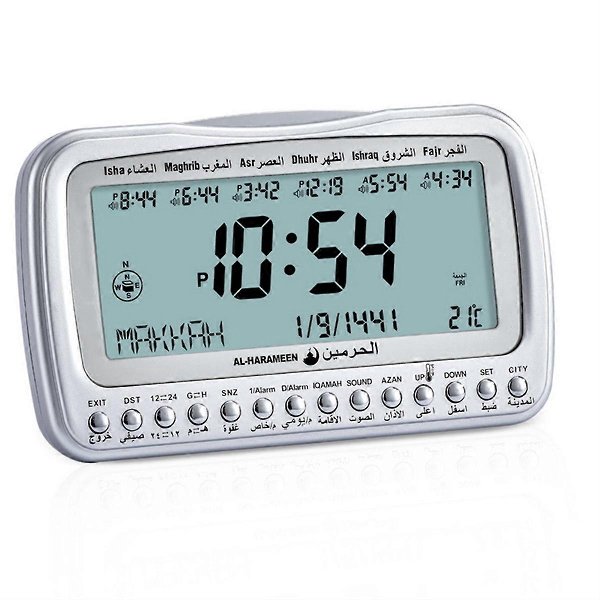 Backlit Desk Clcok Islamic Azan Athan Prayer Alarms Table Clock Temp Display Direction Digital Clock Alarms Clock A