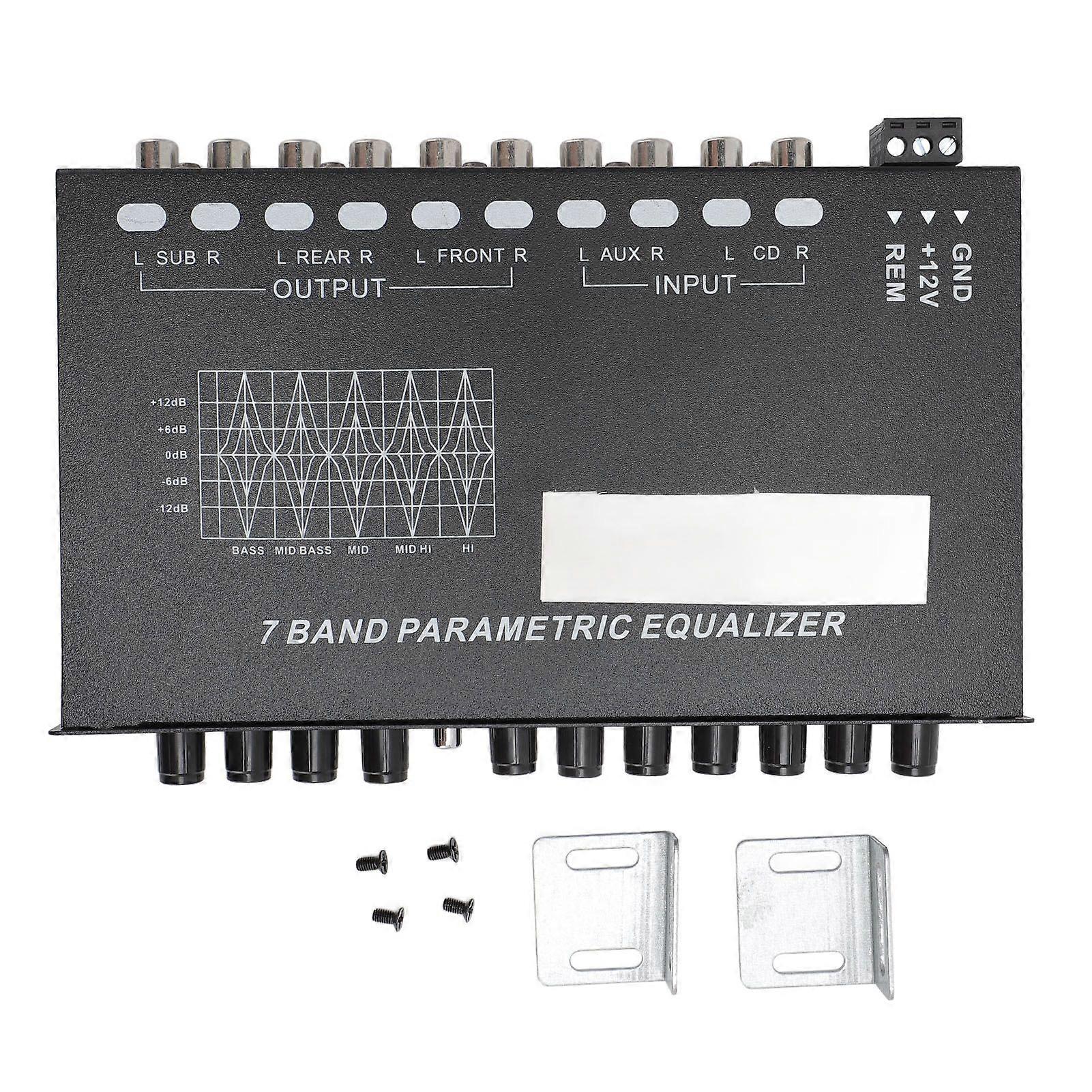 7 Band Sound Equalizer Adjustable CD AUX Input Select Car Amplifier Graphic Equalizer with Front Rear Sub Output for Boat RV