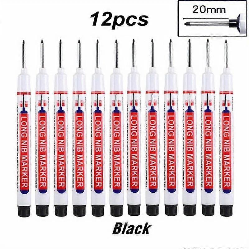 12 Long Nib Markers - Multi-Purpose Red and Black 20mm Deep Hole Markers for Woodworking, DIY Projects and Bathroom Decor