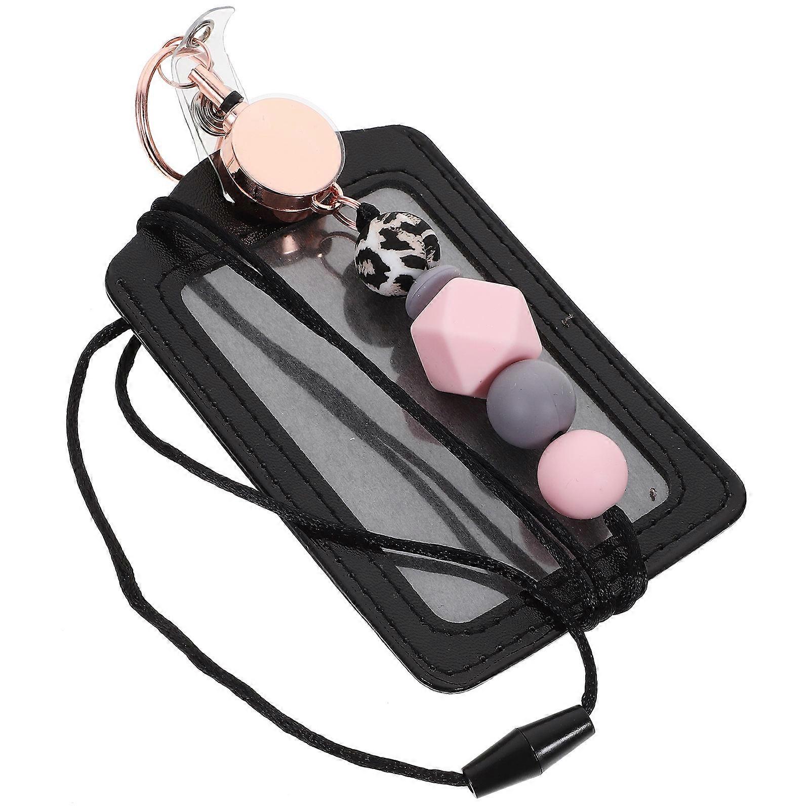 Badge Holder Id Card Holder for Protection Use 5Sets with Pink Lanyard