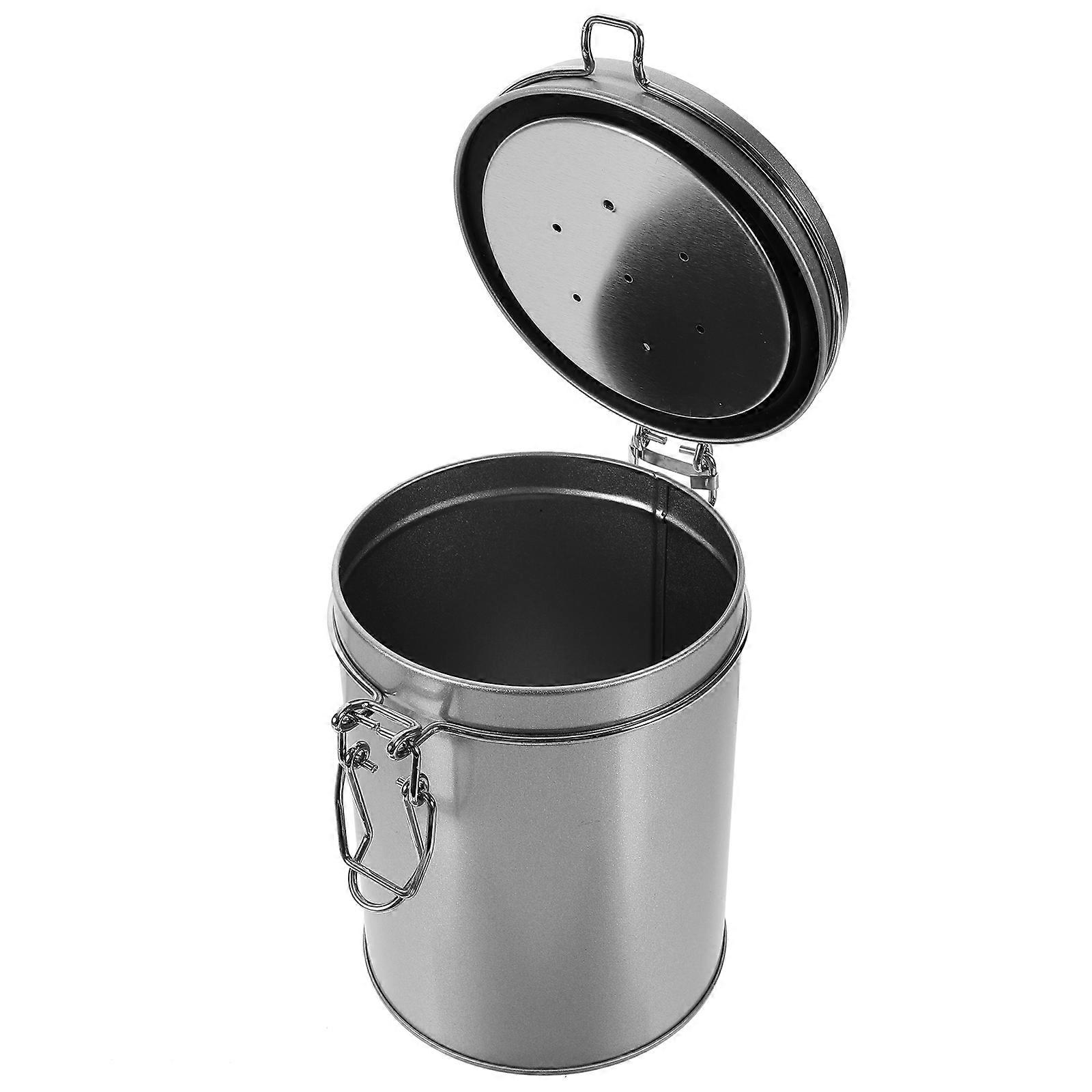 Tinplate Tea Canister Round Container For Home Use 5.2X4.8X3.7in Silver Sealed Jar 1Set