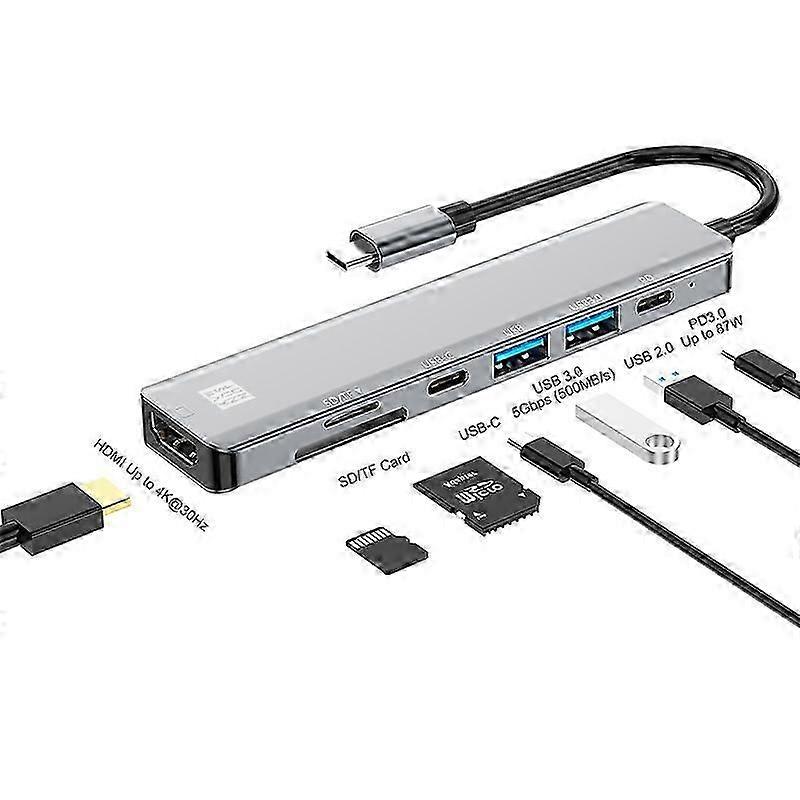 JUNSUNMAY 7 in 1 Type-C to 4K HDMI Docking Station Adapter PD Quick Charge Hub SD/TF Card Reader JSM-HUB007