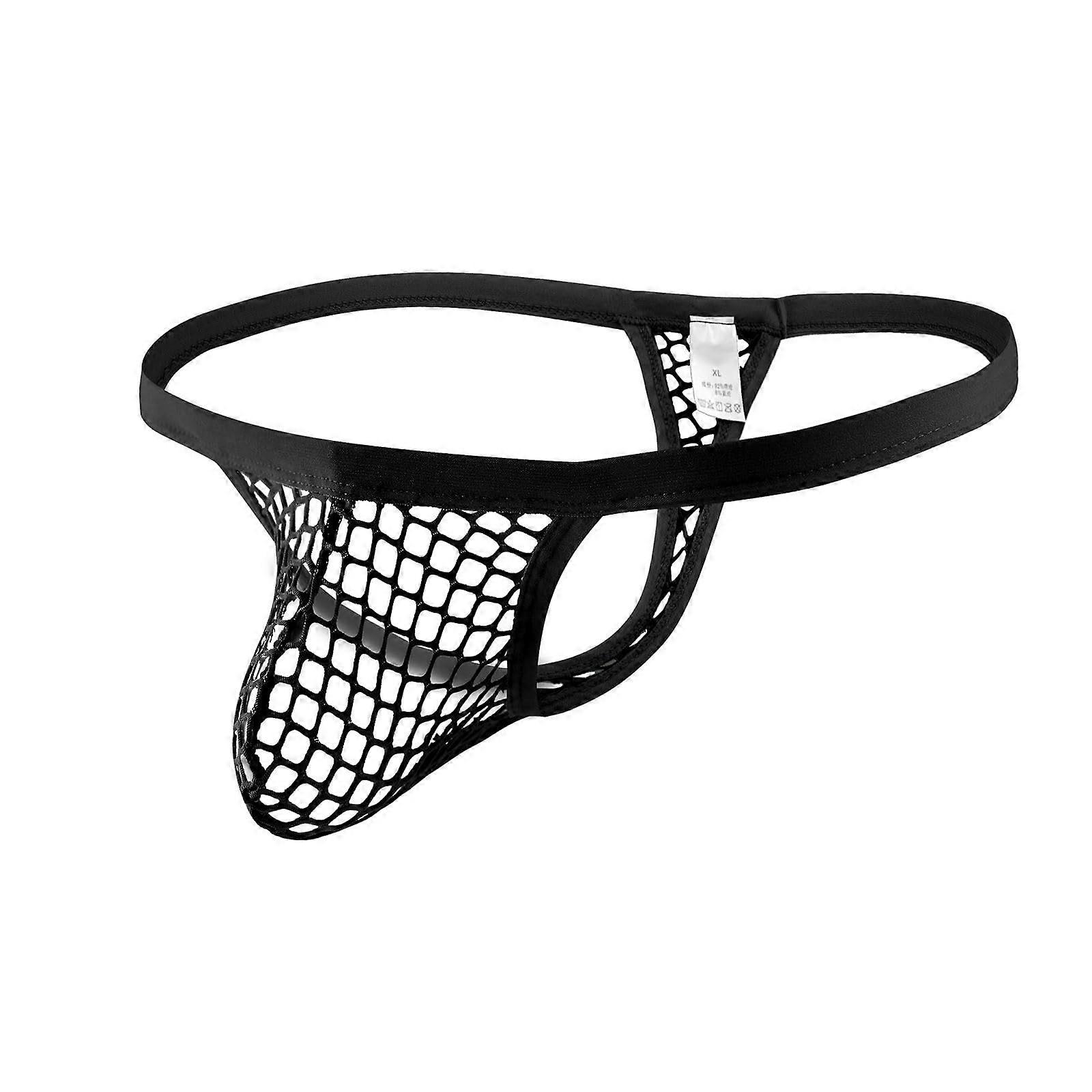 Men's Thong Underwear Erotic GString Mesh Transparent Low Rise Bulge Pouch Black XXL Cosplay Costume Stag Do