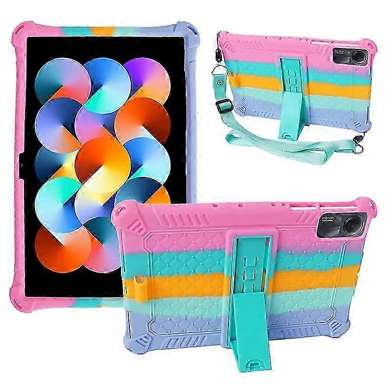 For Xiaomi Redmi Pad SE Case PC+Silicone Tablet Kickstand Cover with Shoulder Strap - Colorful Pink