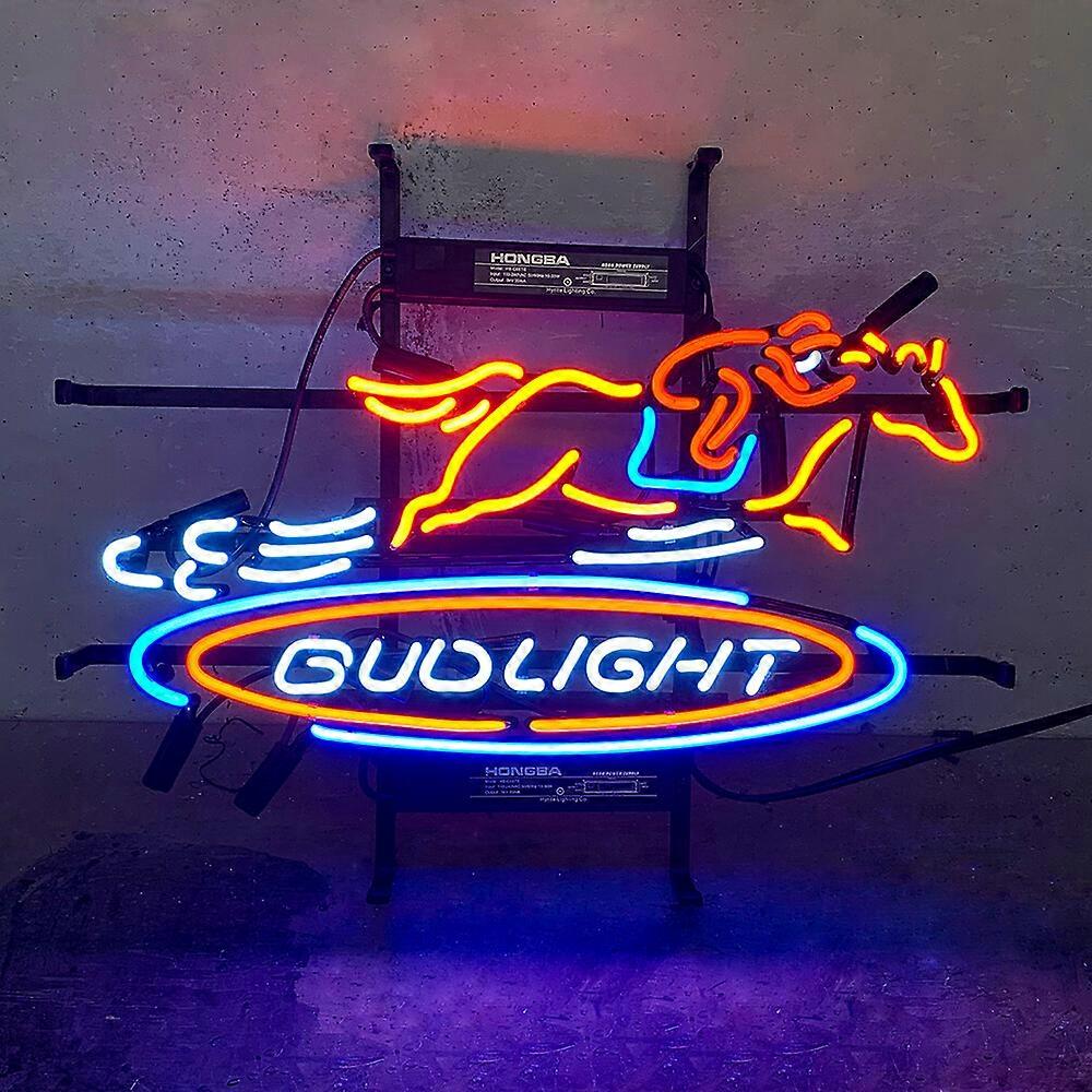 BVD Horse Racing Neon Sign 19"x15" Equestrian Wall Art with Handmade Real Glass Tubes, Vintage Racing Decor for Bar and Man Cave

