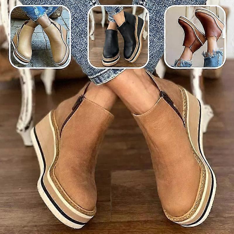 Členkové čižmy Luxora s jednofarebným klinovým podpätkom a okrúhlou špičkou