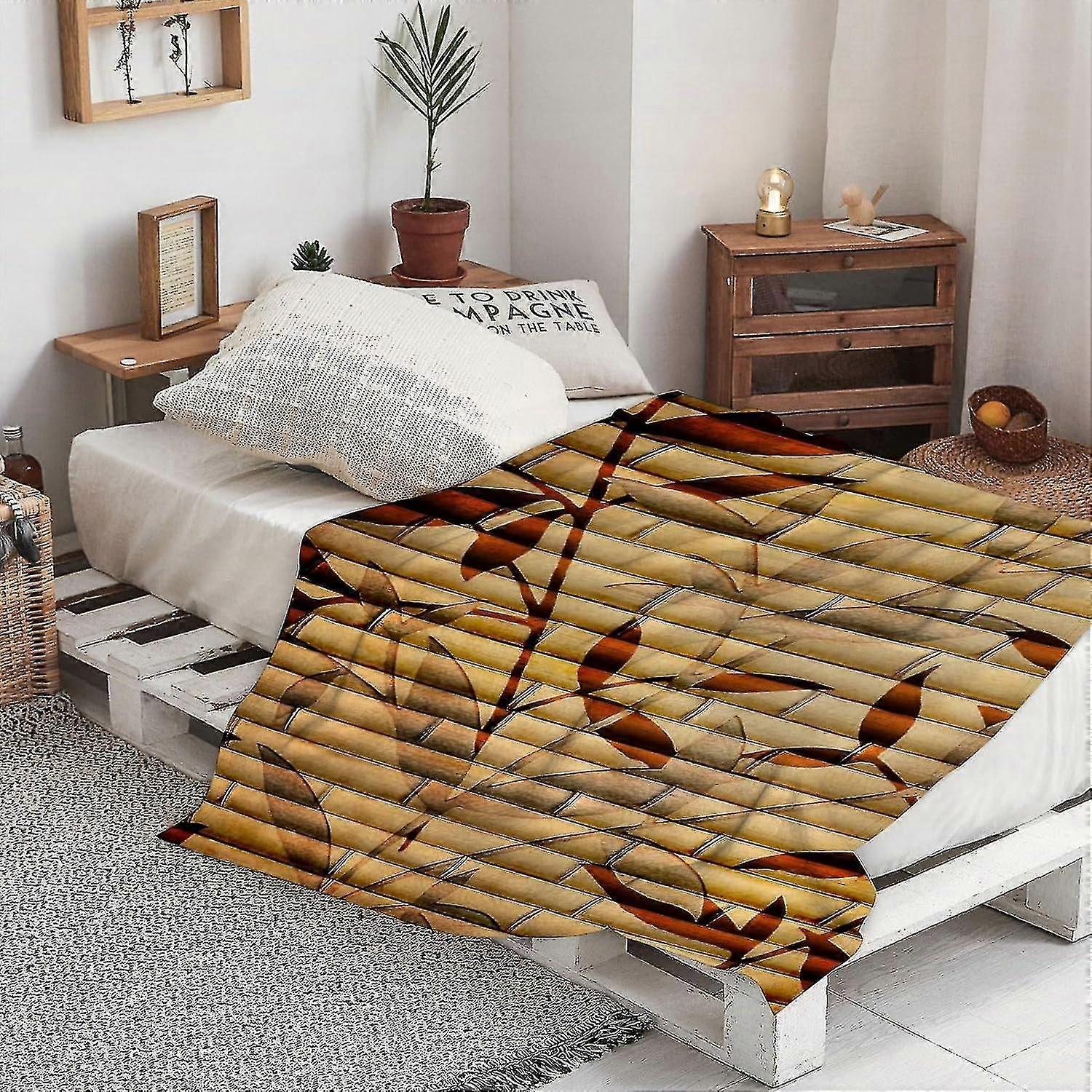 Blanket Warm Soft Light Golden Bamboo Background Great For Any Project. Frame Of Leaves Back Throw Blanket,winter Warm Sofa Bed Throw Bed Picnic Blank