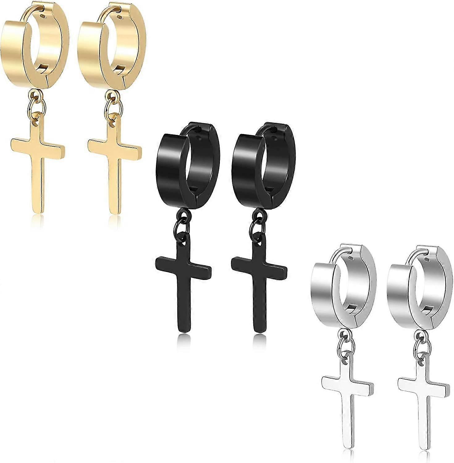 Pendientes Cross Hoop de acero inoxidable