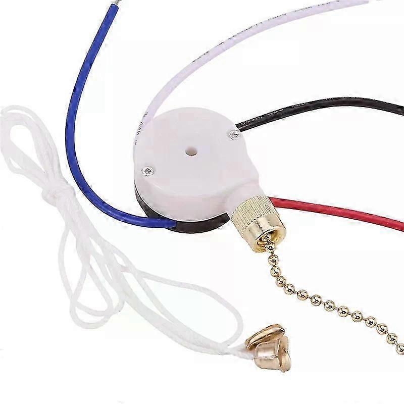 Ceiling Fan Switch Kit 3 Speed 4 Wire Fan Switch Zipper Speed Control Switch ZE-208S Pull Wire Switch with Rope Gold