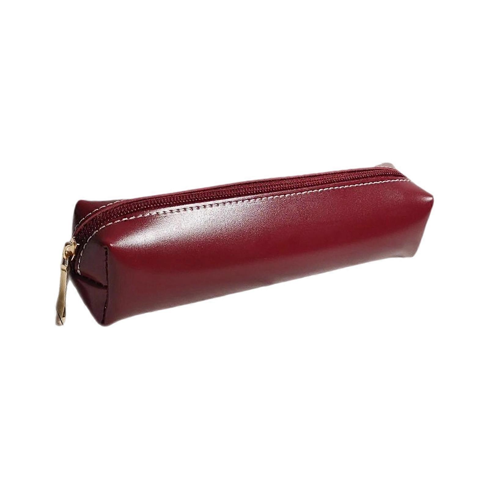 PU Pencil Case For Students Large Capacity Pen Organizer With Multiple Compartments Easy To Carry Lightweighted  Red