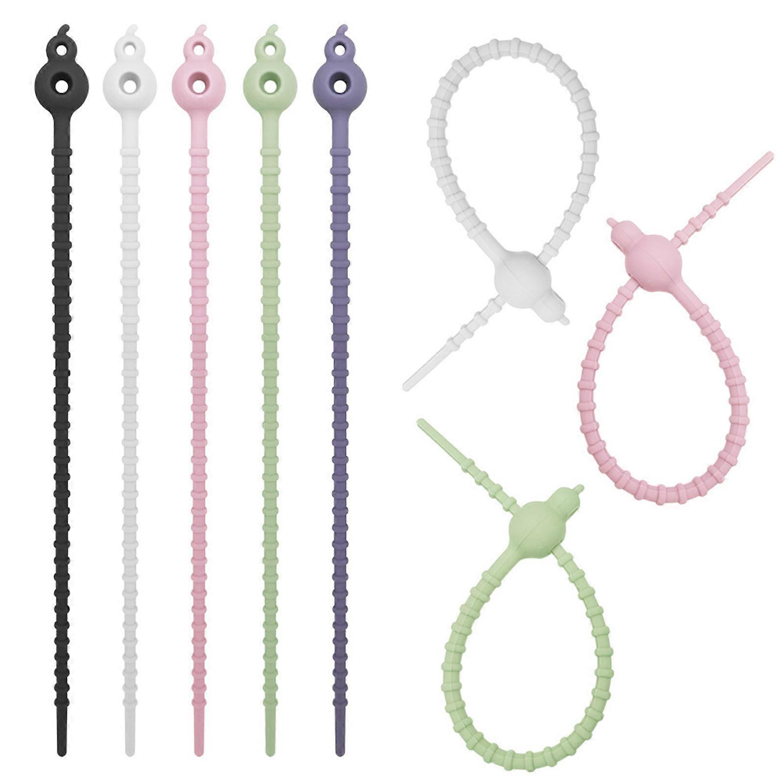 5Pcs Colorful Silicone Cable Managers Reusable and Stretchable Rubber Twist Ties Elastic Cord Organization Accessories Multicolor