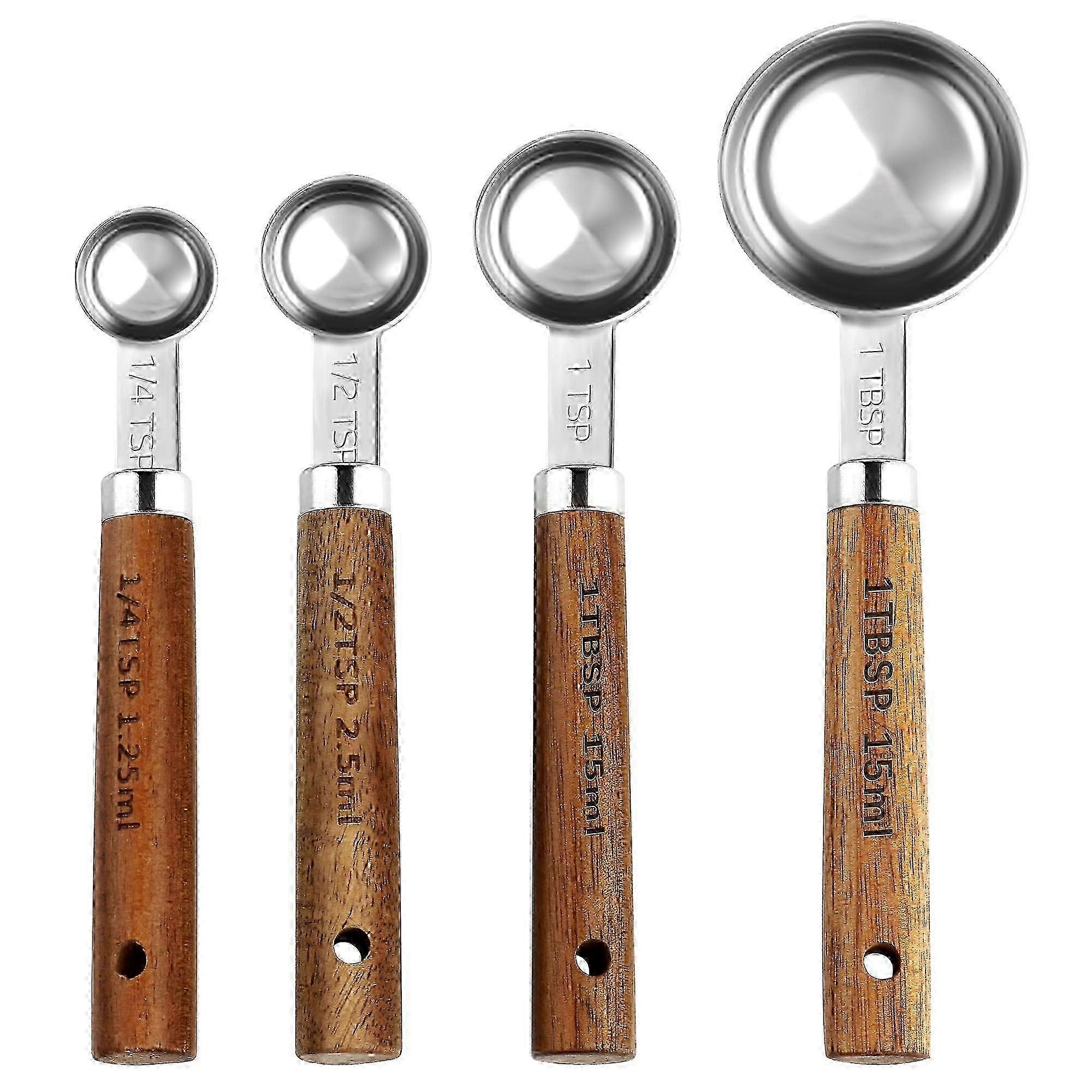 Nesting Measuring Spoons with Wooden Handles - Dual-Scale Design,  Piece Set