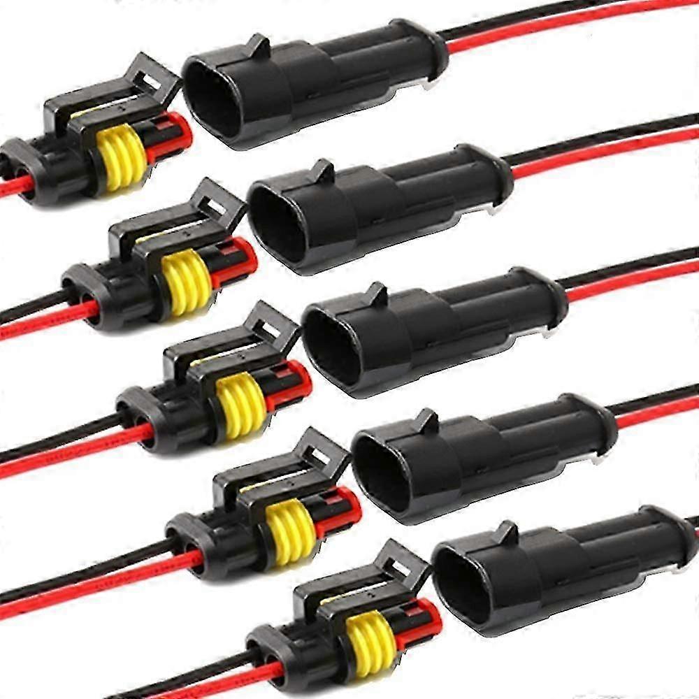 waterproof connector, 2 Prong Self-Locking Electrical Wire Connectors with 16 AWG Marine Wire(5pack) (2pin Connector)