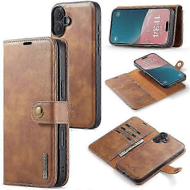 DG.MING Compatible For iPhone 16 Plus Case Detachable Split Leather Phone Cover (New Model)