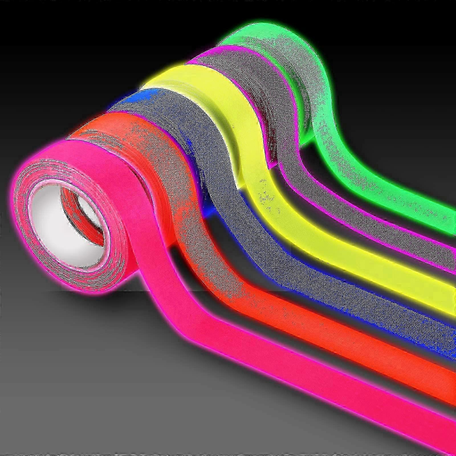 6 Rolls Uv Tape Blacklight Reactive Tapes, Adhesive Fluorescent Neon Tapes 6 Colors Glow In The Dark Tapes Super