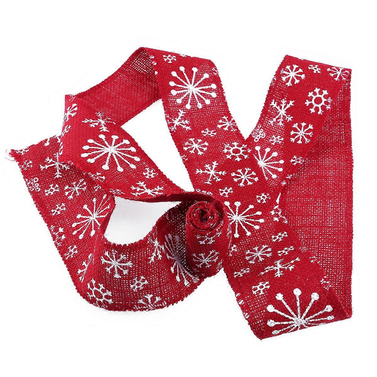 Burlap Ribbon Christmas Ribbon for DIY Crafts 2m Roll with Snowflake Print