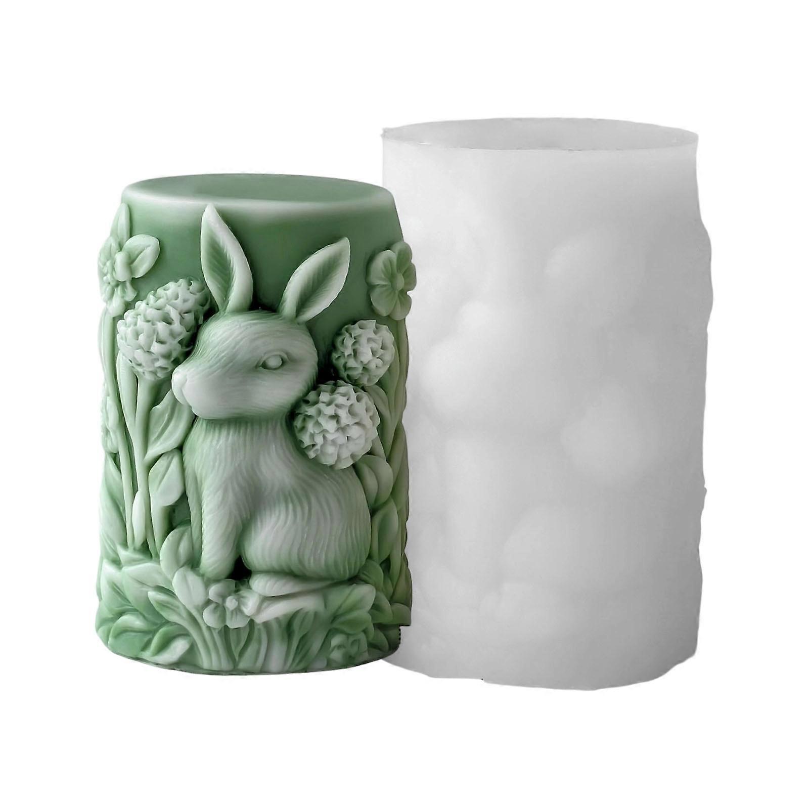 Holiday Silicone Candle Mould Featuring Rabbits Pattern Easy Demolding Reusable Cylinder for Home Decoration Multicolor