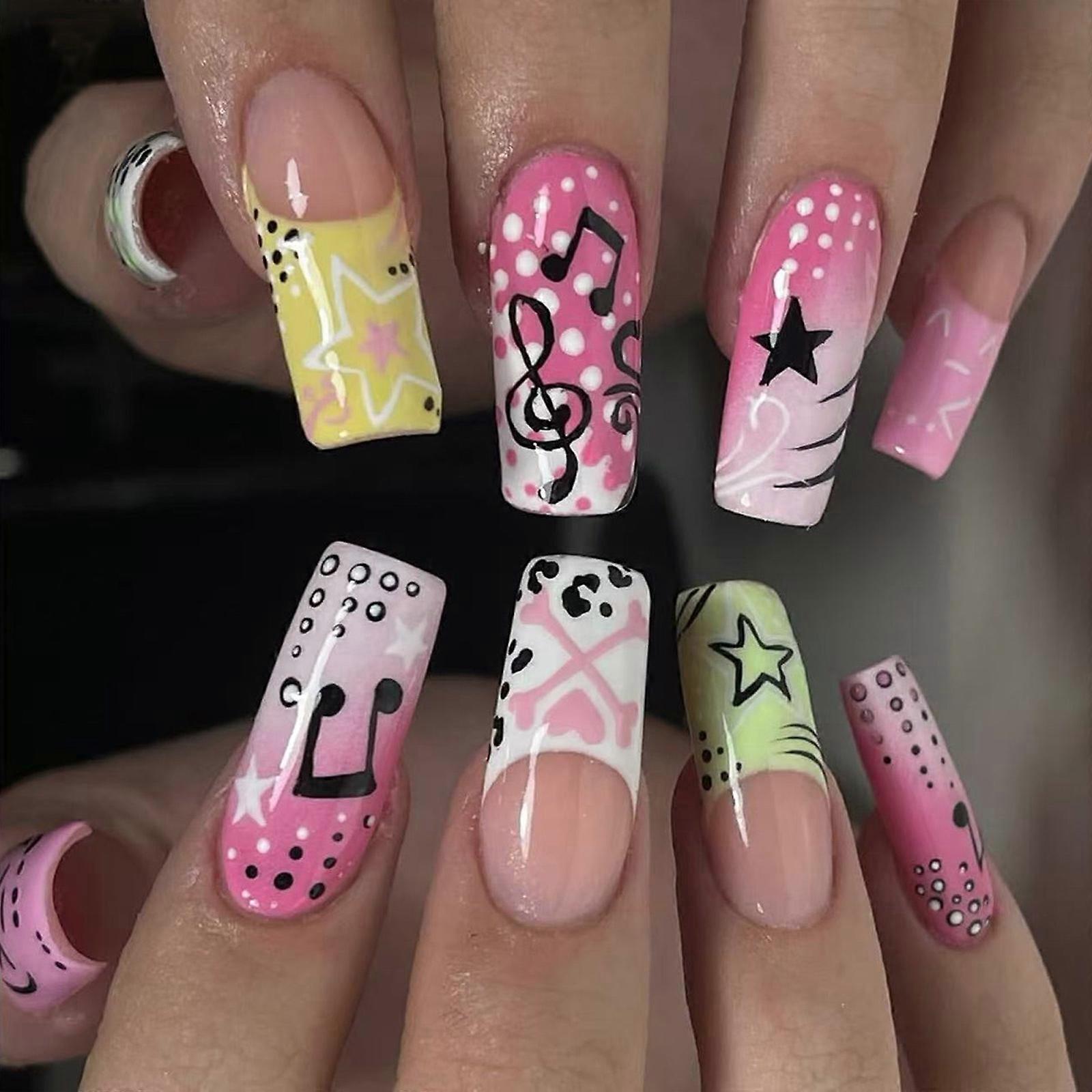 Modern Persist Hoofs Highlighting Fun Musical Record And Glowing Celebratory Y2kbug Aesthetic Long Permanent Comfortable Artificial Hoofs For Women