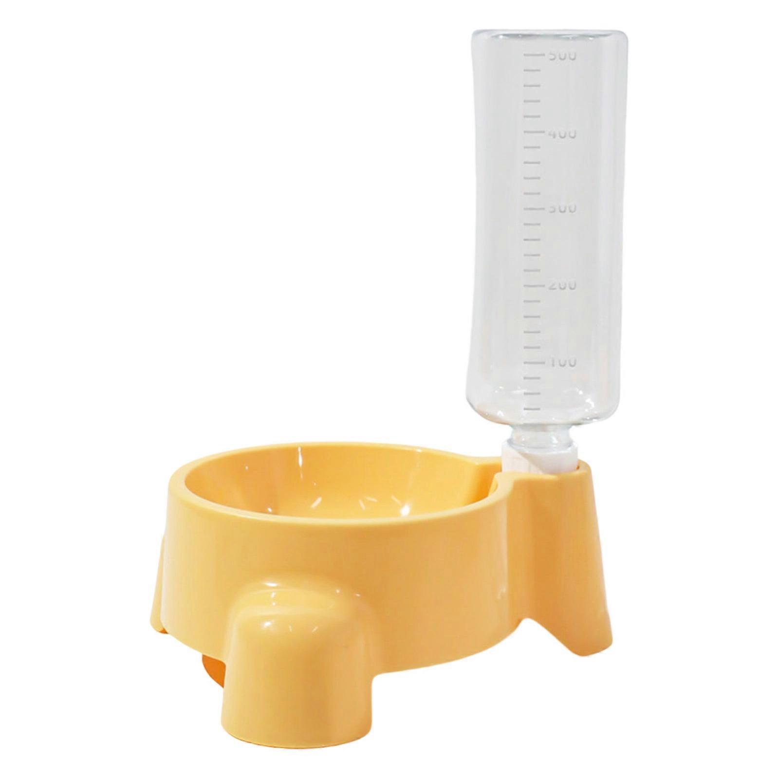 Automatic Refilling Pet Water Bowl Dish Set With 500ml Bottle Removable Tray Anti Tip Base For Small Animals  Lemon yellow