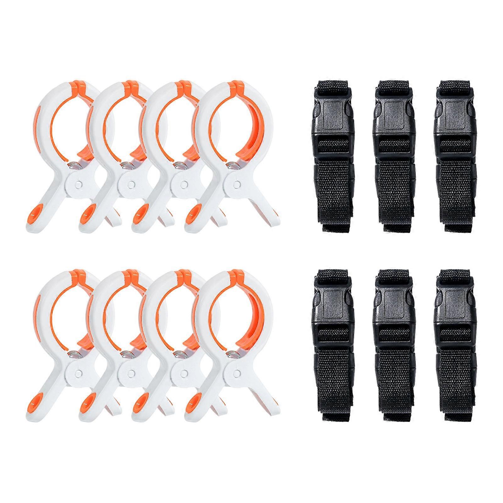 Strong Clothes Pegs Set 8 Windproof Clamps 6 Straps Reinforced PVC Component for Large Blankets Sheets Drying  White