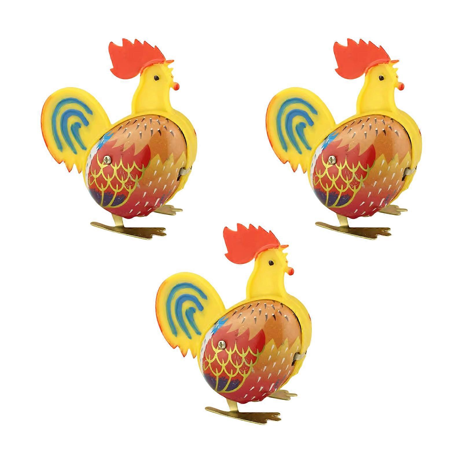 Hand Painted  Rooster Windup Toy with Simple Clockworks Operate Spring Chicken Figure Toy for All Ages 3Pieces Multicolor
