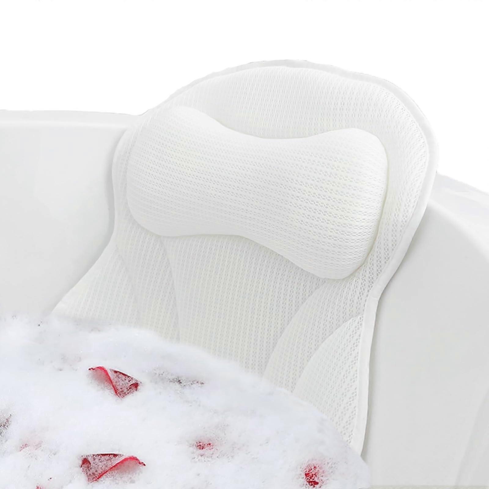ExtraThick Bath Pillow with 5D Mesh, NonSlip QuickDry Spa Cushion for Head Neck Back Support, White