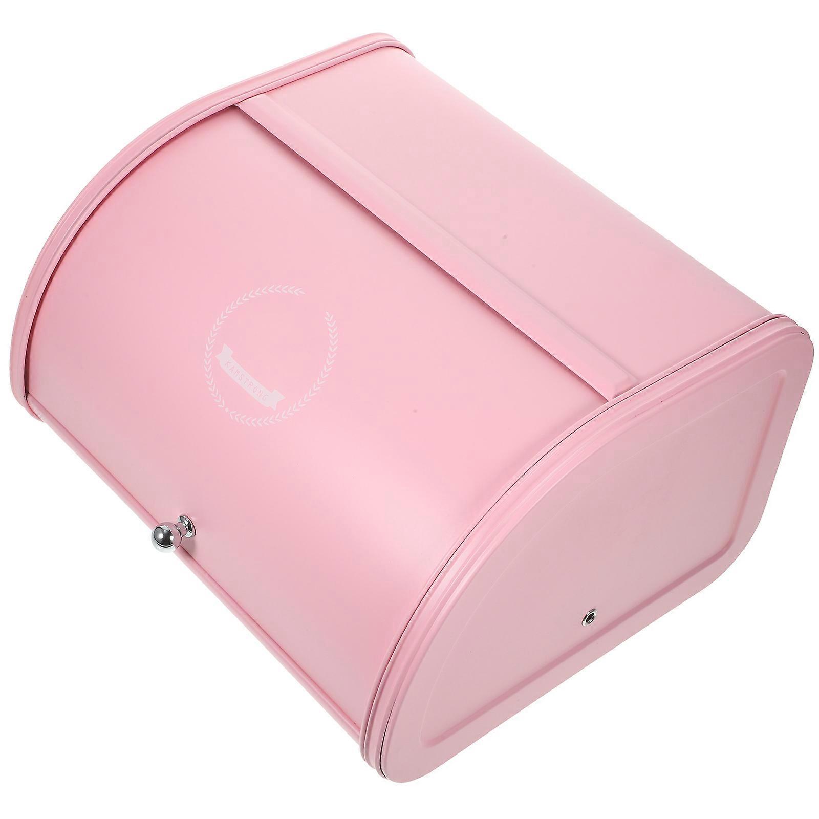 Bread Box Pink with Easy Access Rolling Door and Rustproof Durability for Kitchen Storage