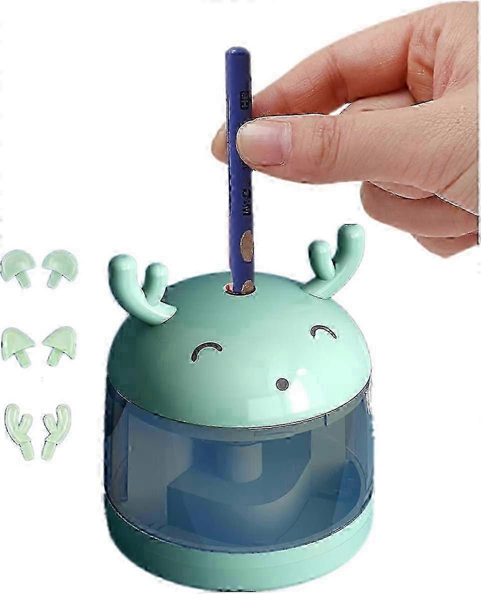 Electric Pencil Sharpener for Kids with Fun Animal Design, Automatic Sharpener for School & Home Use, Green
