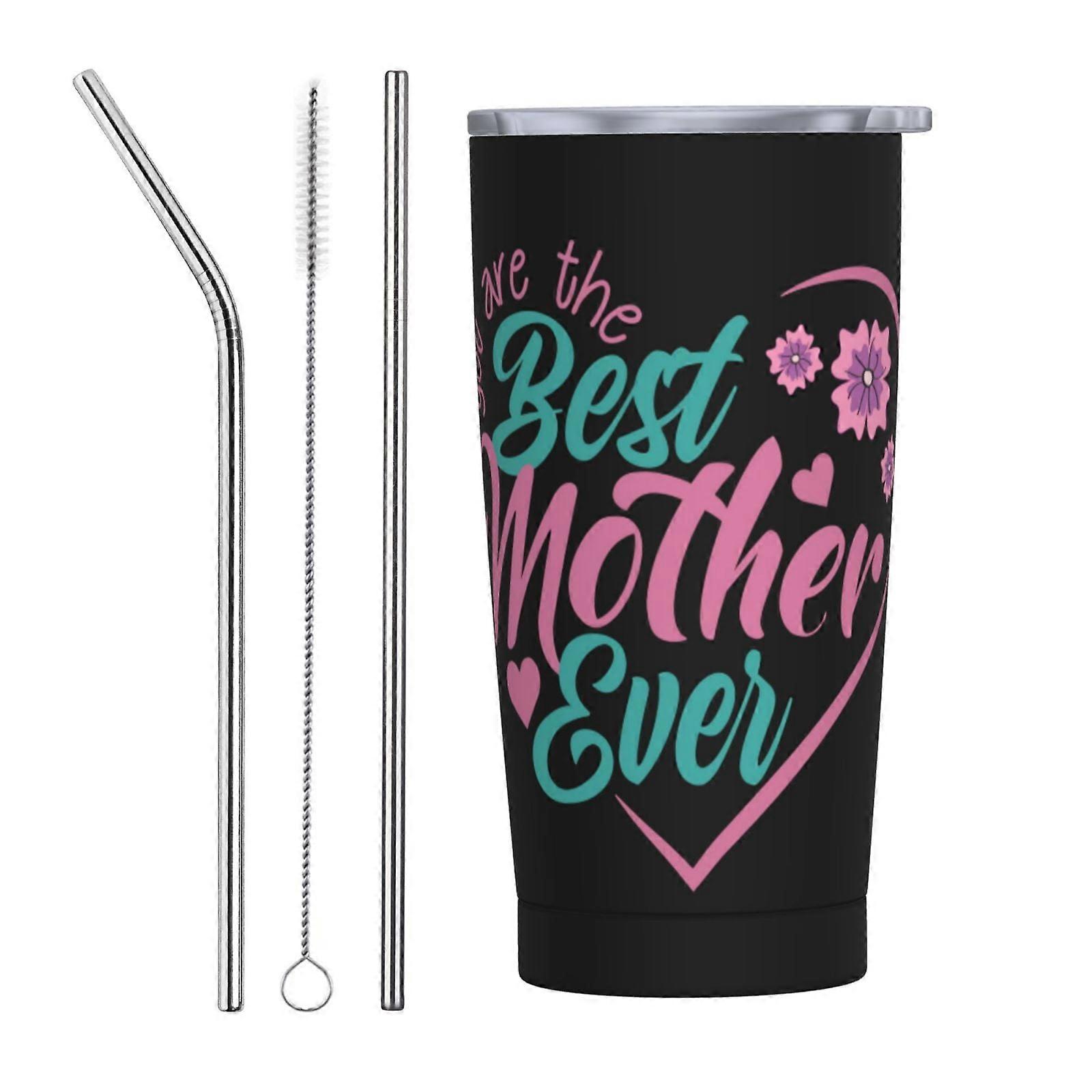 Tasse à café isotherme en acier inoxydable avec paille « Joyeuse fête des Mères » (590 ml) et gobelet isotherme portable (3 pièces)