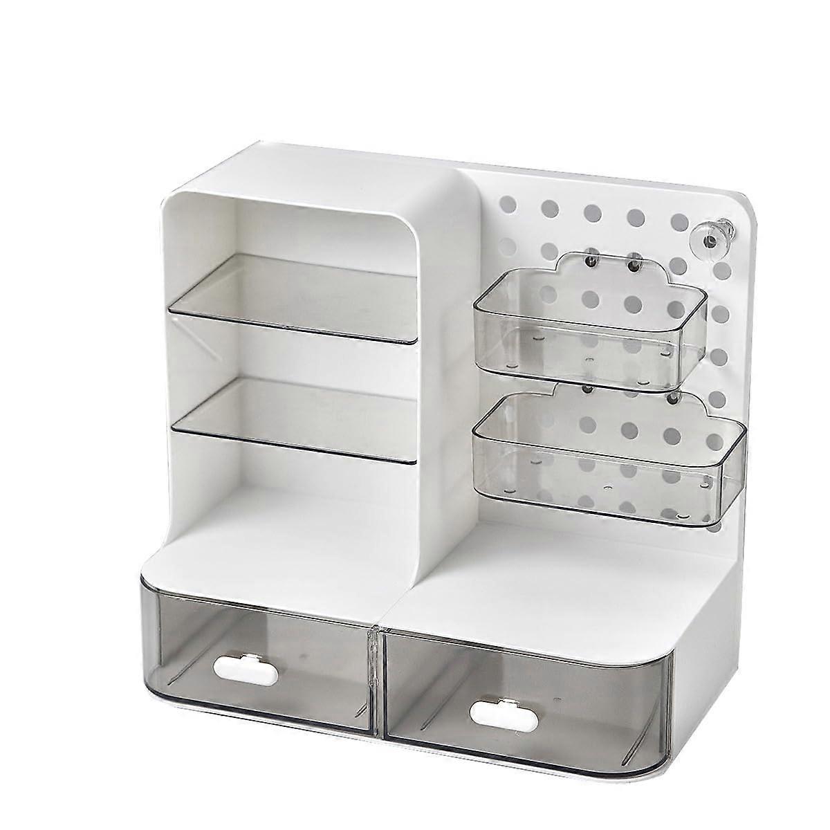 Desktop Organizer with Pegboard and Drawers, MultiCompartment Storage Rack for Office Desk Supplies (White, Style B)