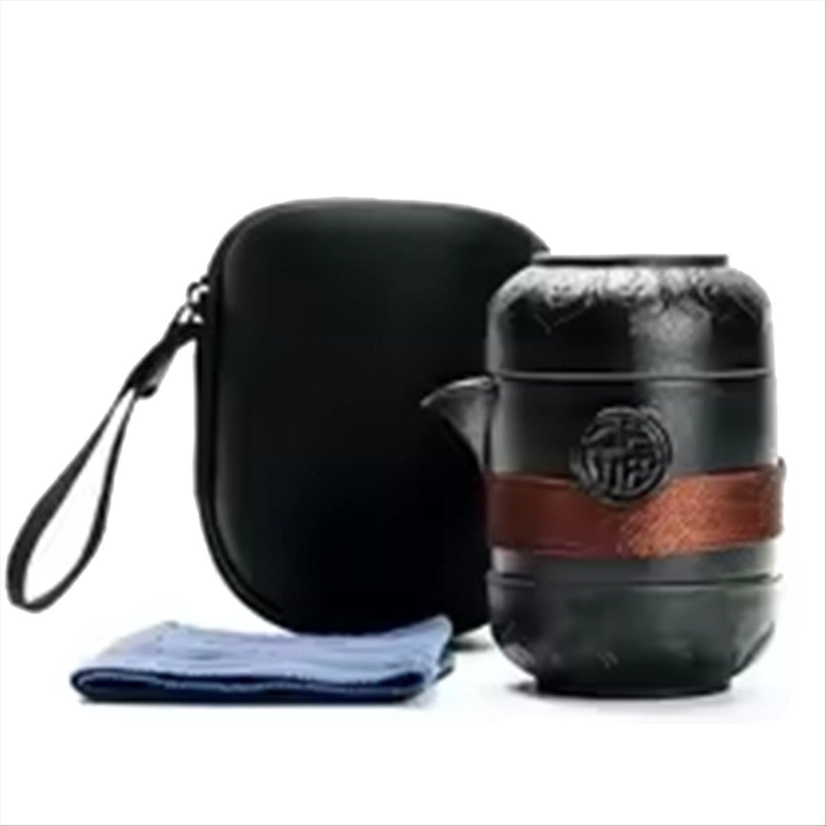 Travel Tea Set Black Pottery Portable Teaware Green Cup Sets