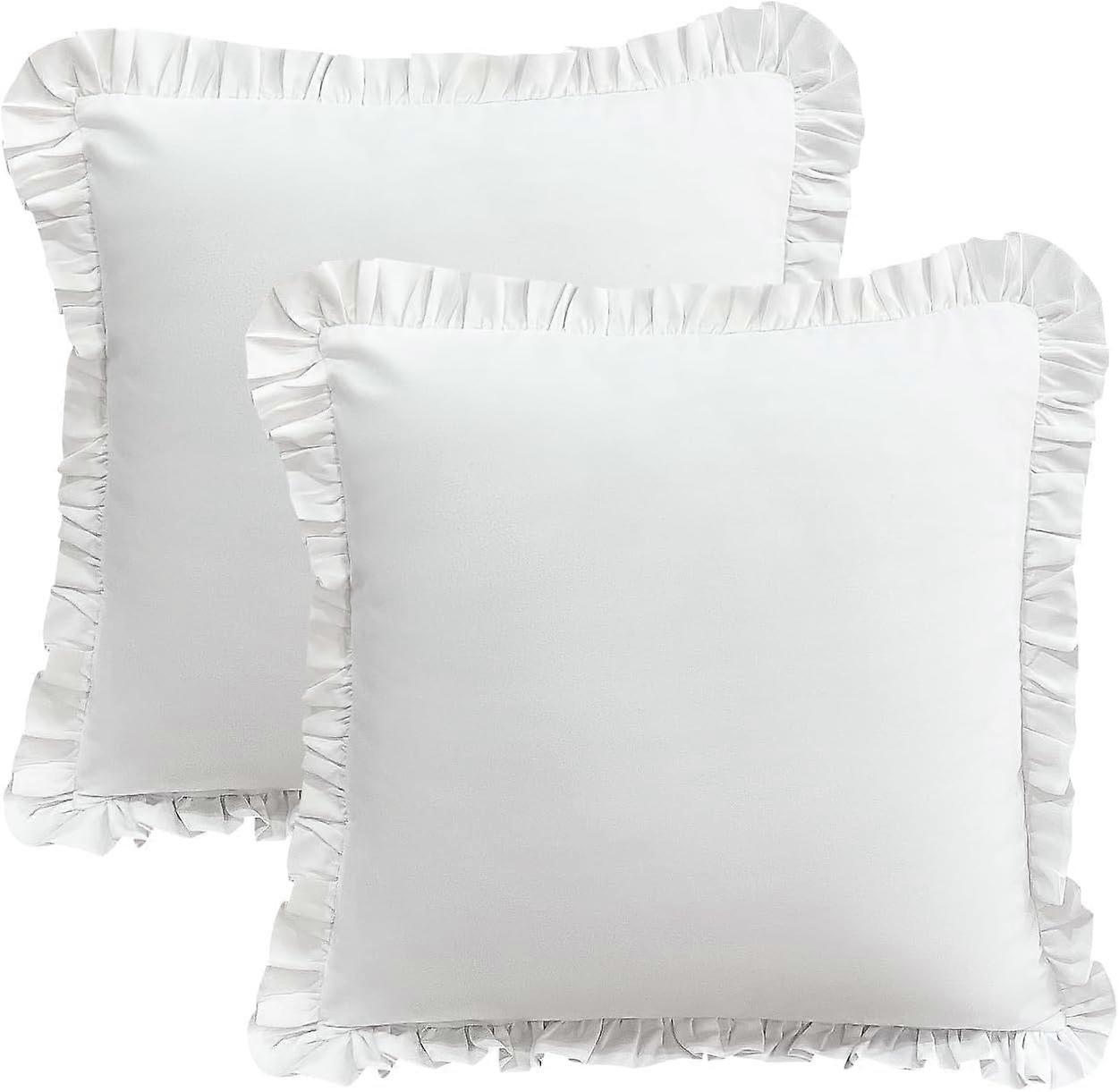 White Ruffle Euro Pillow Shams 26x26 Set of 2 Brushed Microfiber with Envelope Closure