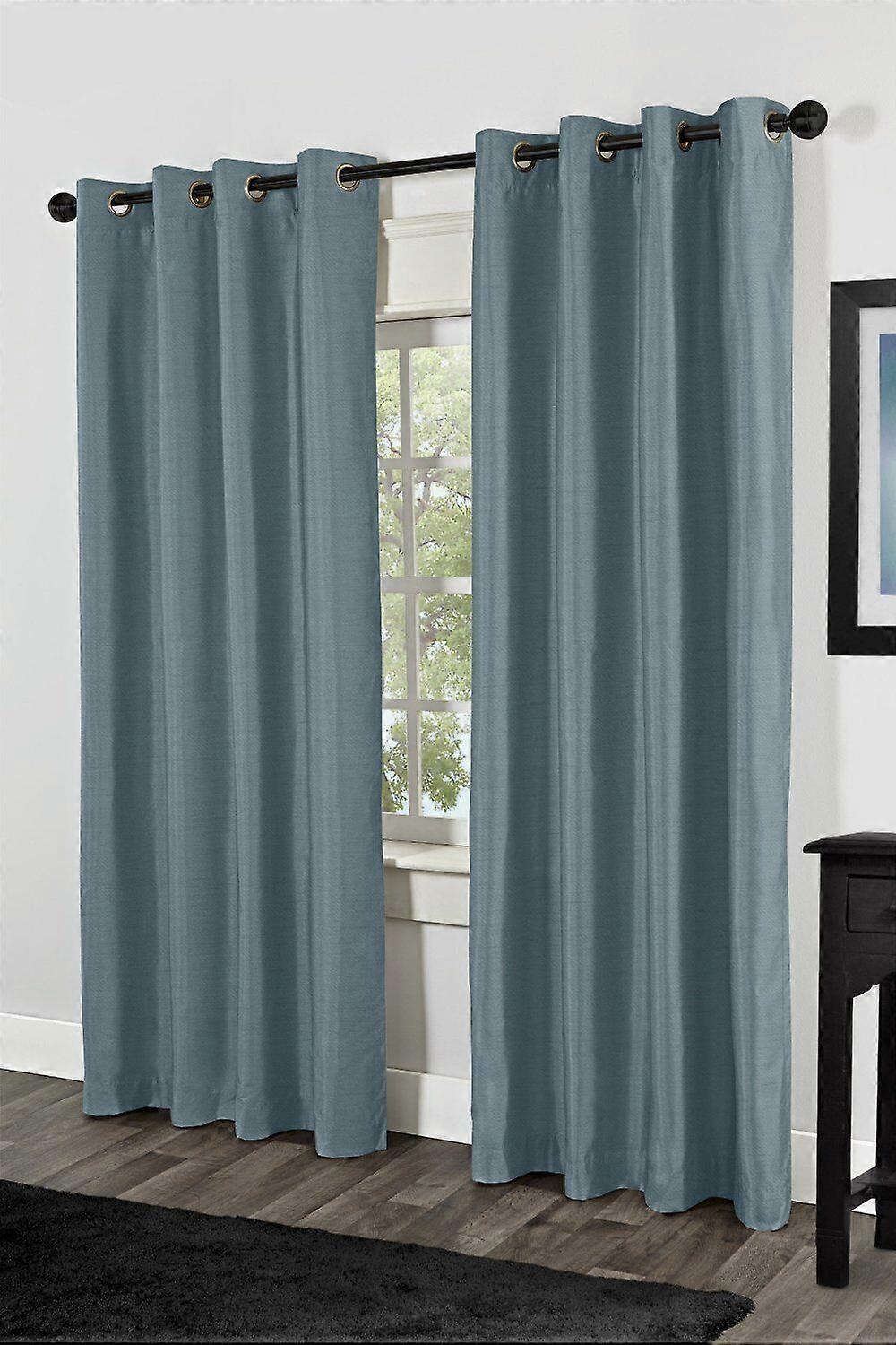 2 Piece Solid Faux Silk Grommet Window Curtain Panel
