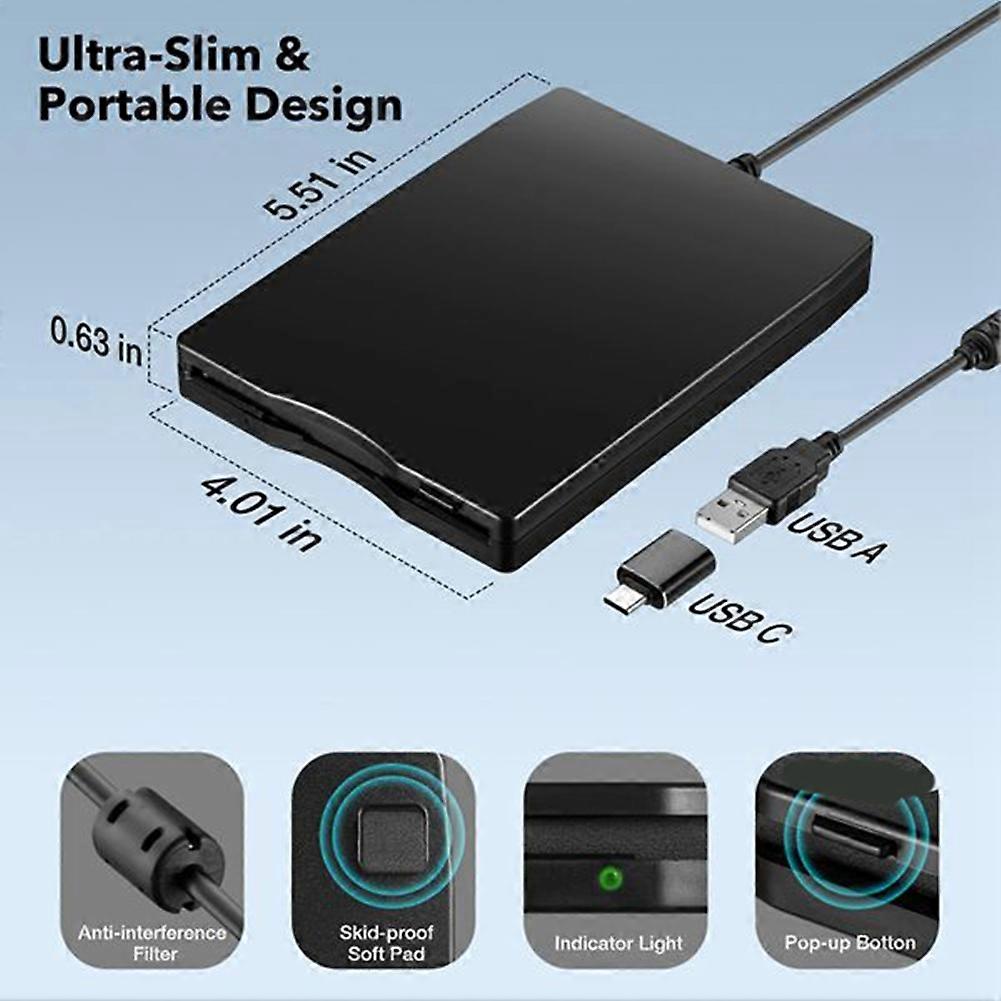 Floppy Disk Reader 3.5 Inch External USB Type A&C Floppy Disk Drive Floppy Disc Reader for Laptop