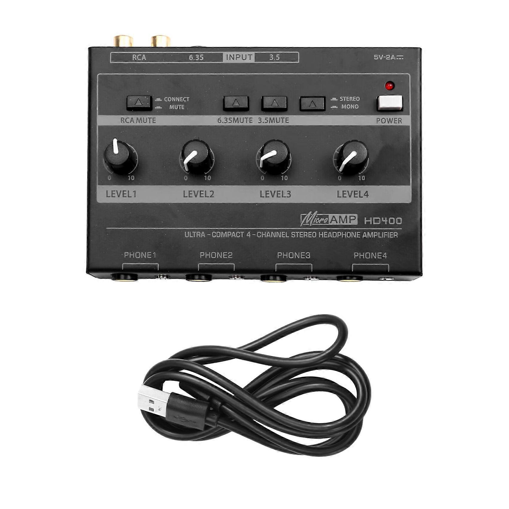 HD400 4-Channel Headphone Amplifier Portable Headphone Signal Splitter Supports 8 Channels