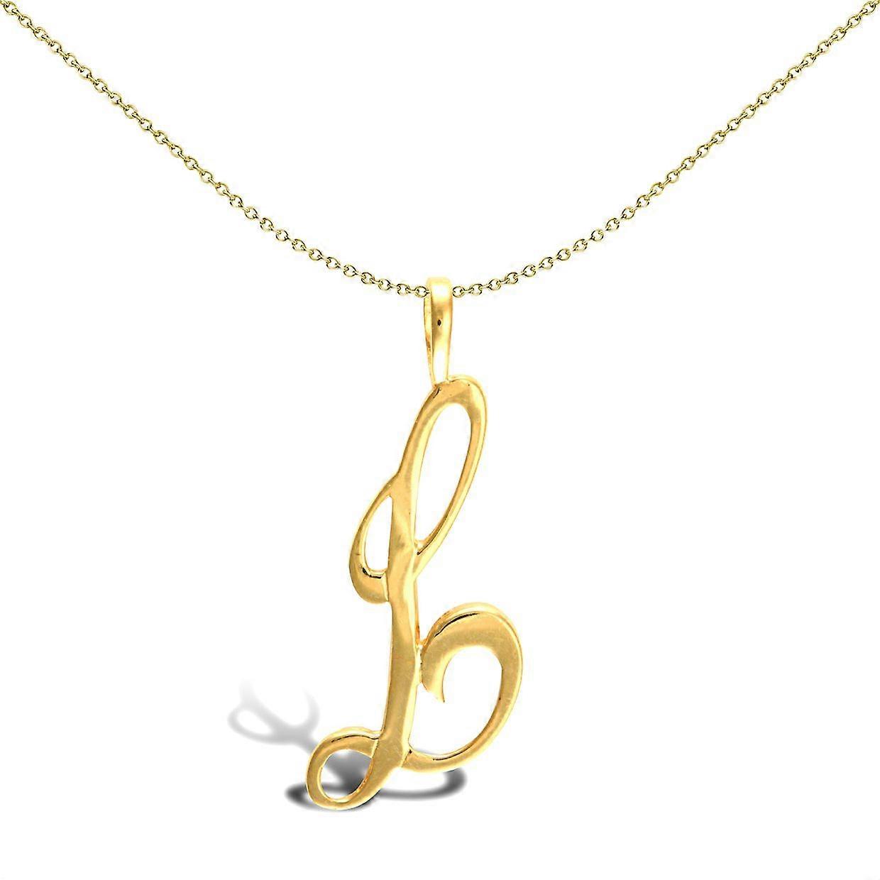 Jewelco London Solid 9K 黄金手写身份初始吊坠字母 L