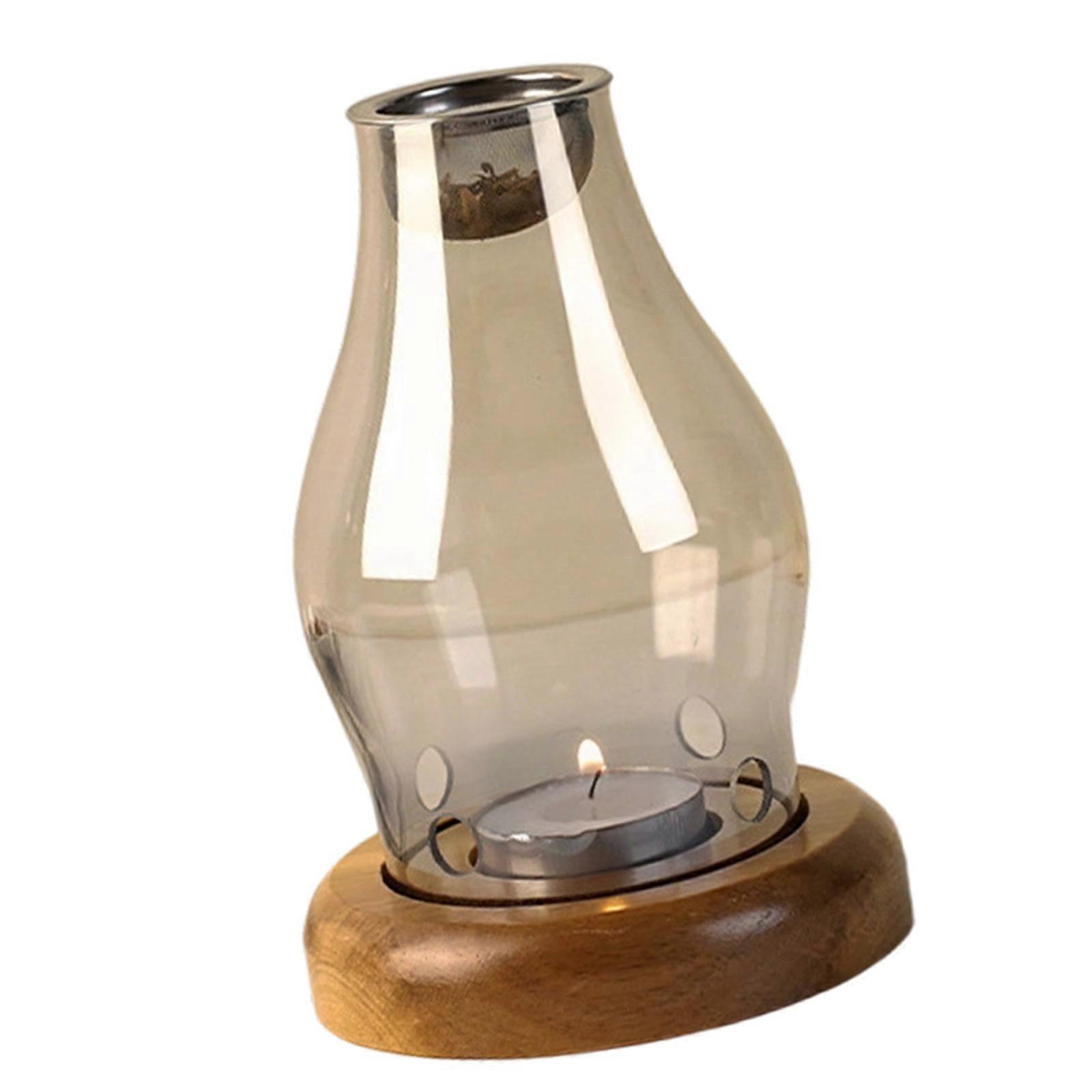 High Temperatures Resistant Glass Incenses Stove Lamp with Wood Base for Safe Durable Use in Various Indoor Environment  Clear