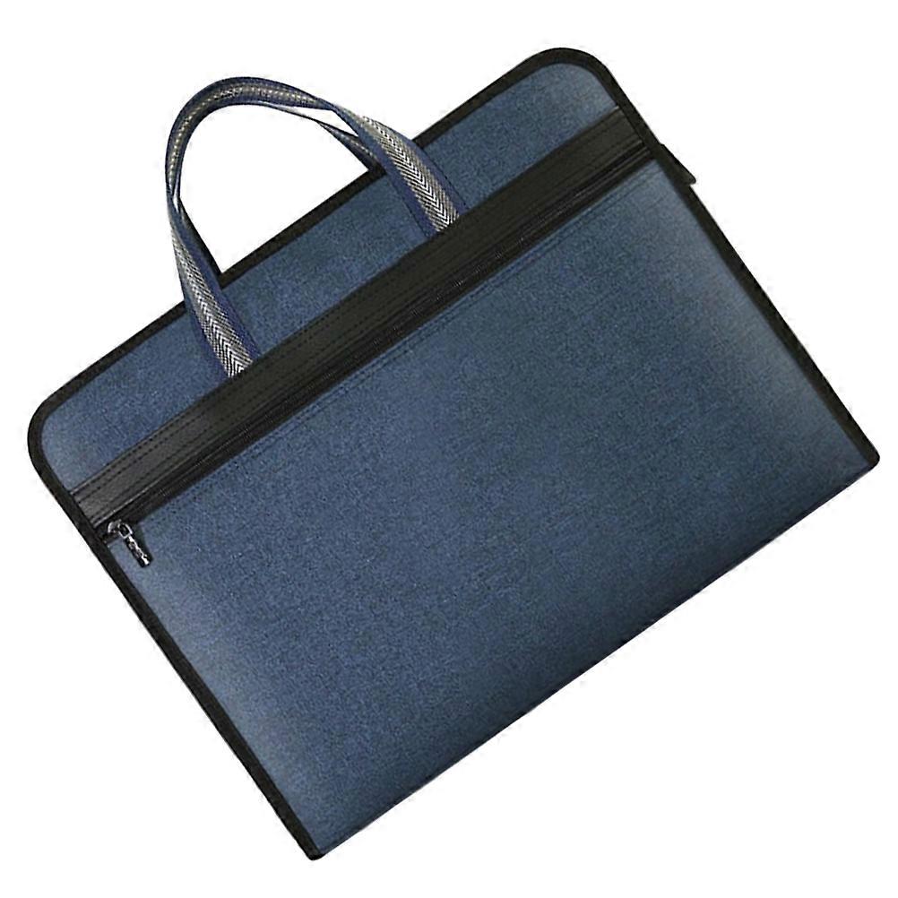 Blue Canvas Document Holder Zipper Pouch for Office Document Storage