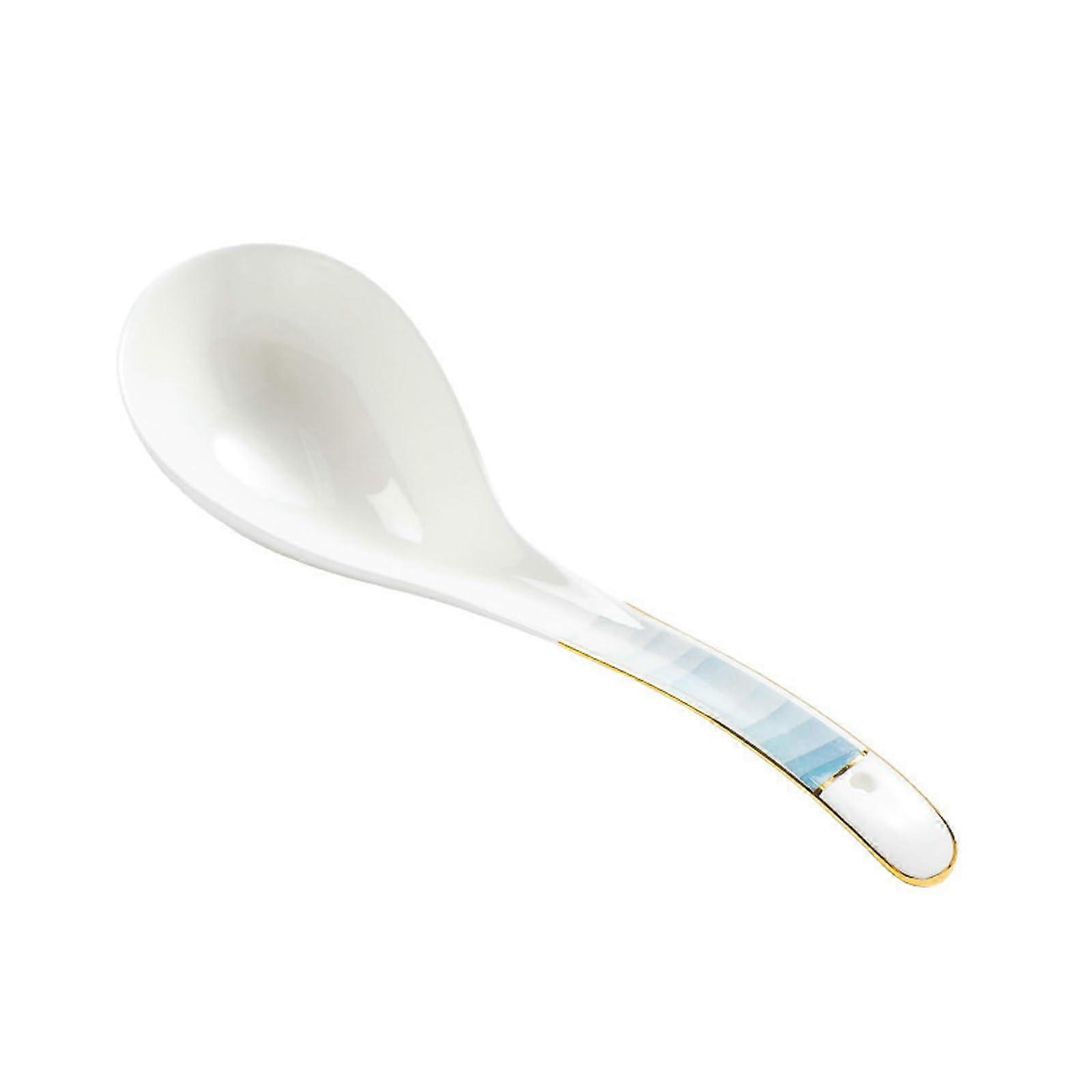 Blue Ceramic Soup Spoon for Hot Dishes, Microwave Dishwasher Safe, Scratch Resistant