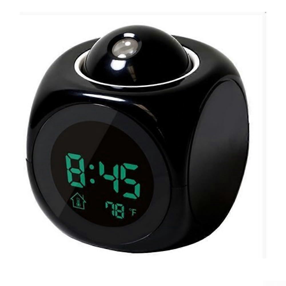 Projection Alarm Clock with Ceiling or Wall Time Display and Indoor Temperature Monitor Black