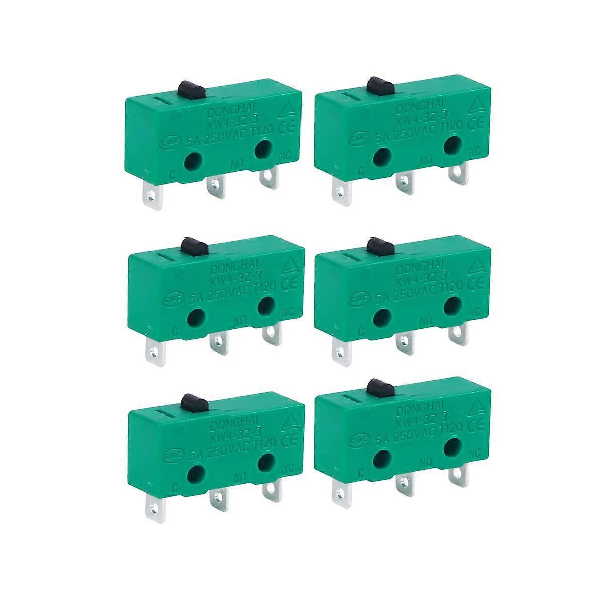 Micro Mini Limit Switch KW43Z 3 Pins Without Handle SPDT NO/NC 250V 5A Green Silver Contact 6 Pieces