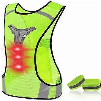 Reflecterend hardloopvest, veiligheidsvest, elastisch en verstelbaar lichtgevend fietsvest, knipperend led-vest voor volwassenen en kinderen, joggen, fietsen, motoriek