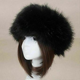 Damen russische flauschige Kunstpelz-Stirnmütze mit dickem Ohrenband, warm für Winter, Schnee und Skifahren