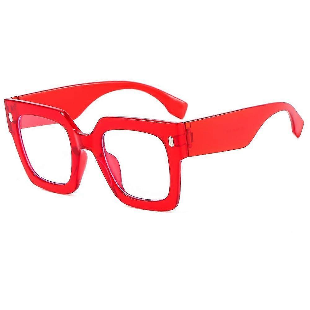 Oversized Red Vintage Square Blue Light Blocking Reading Glasses +1.50 for Women