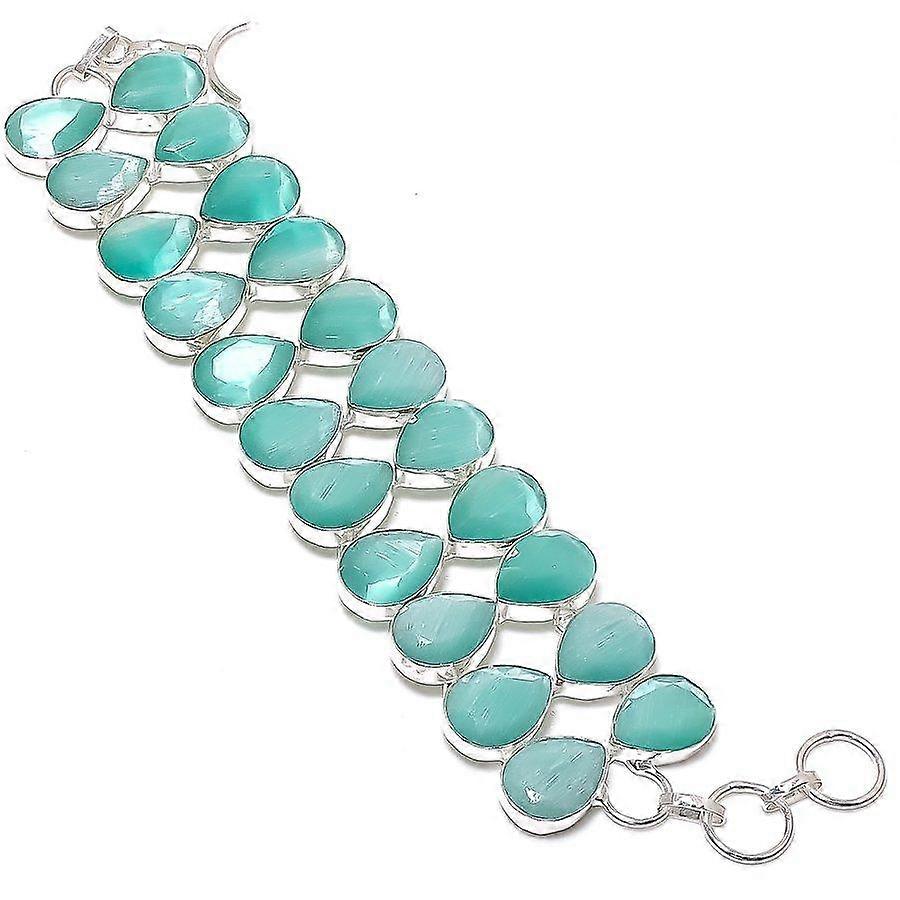 Blue Chalcedony Gemstone 925 Sterling Silver Bracelet 7-8"