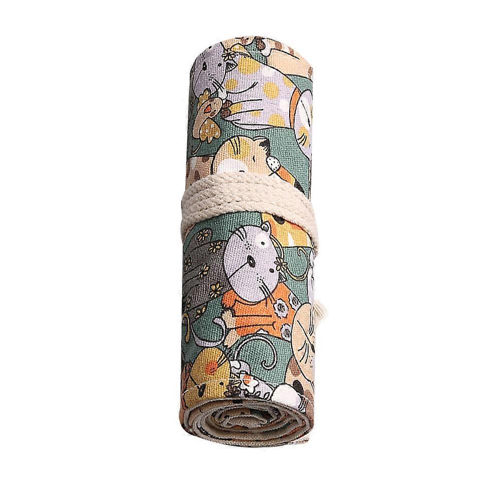 Pencil Pouch Cat Pattern Rolling Pencil Holder for Storage 2Pcs